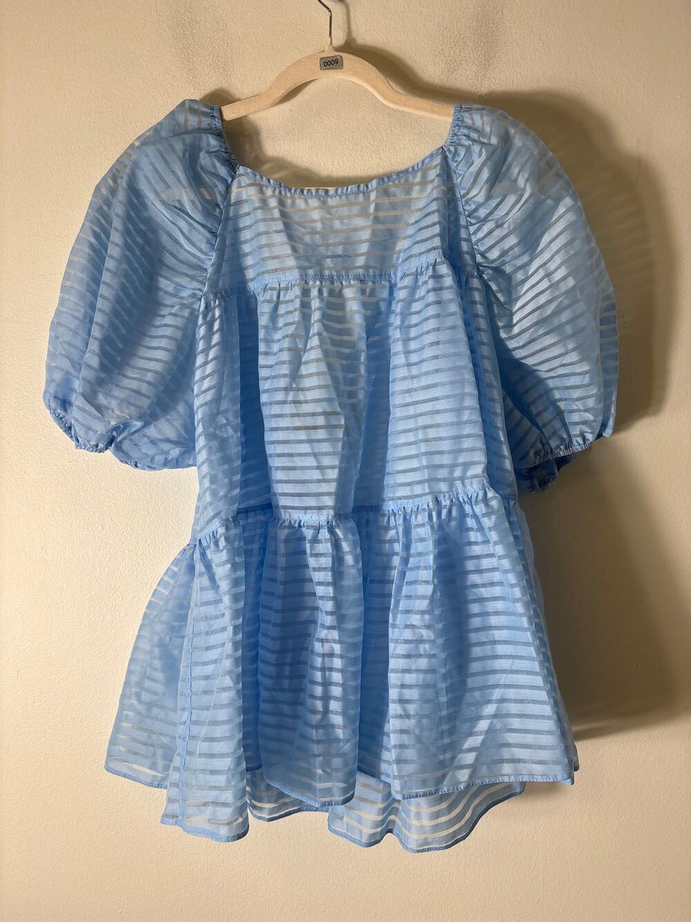 NWT Asos Sheer Light Blue Peplum Top Sz 14